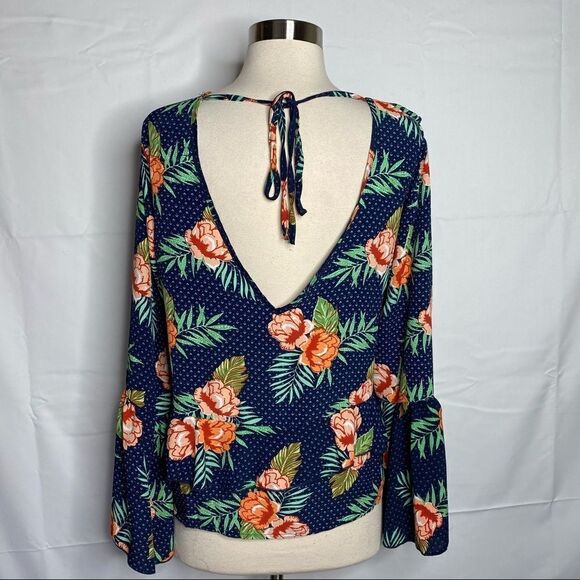 Hope Horizon Womens Tropical Blouse Size S Floral Long Sleeve Ruffle - Picture 7 of 7